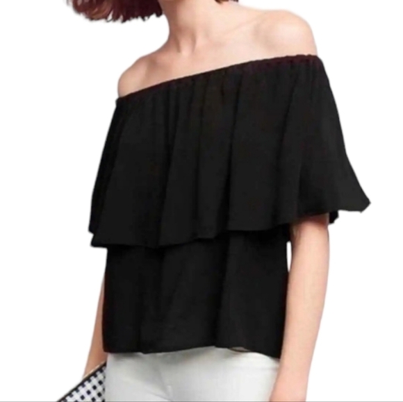 HOLDING HORSES Off Shoulders Maya Top Black Ruffle Front Pirate Blouse Women XS - Picture 1 of 11